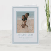 Elegant Coastal Blue Modern Wedding Photo Dankeskarte (Vorderseite)