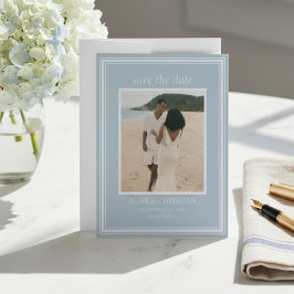 Elegant Coastal Blue Modern Wedding Photo Save The Date