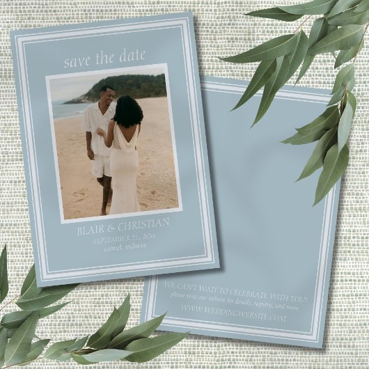Elegant Coastal Blue Modern Wedding Photo Save The Date