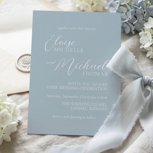 Elegant Coastal Blue Script Wedding Invitation Einladung