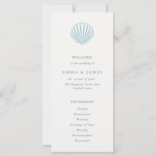Elegant Coastal Blue Seashell Wedding Program (Vorderseite)