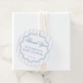 Elegant Coastal Blue Stripe Wavy Script Thank You Geschenkanhänger (Beispiel)