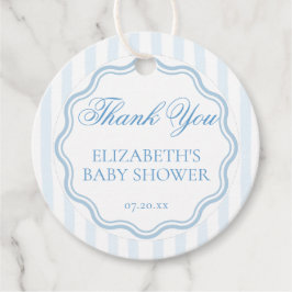 Elegant Coastal Blue Stripe Wavy Script Thank You Geschenkanhänger