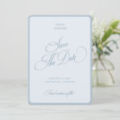 Elegant Coastal Blue Stripes Border Retro Wedding Save The Date (Stehend Vorderseite)