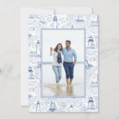 Elegant Coastal Blue Toile Wedding Photo Save The Date (Rückseite)