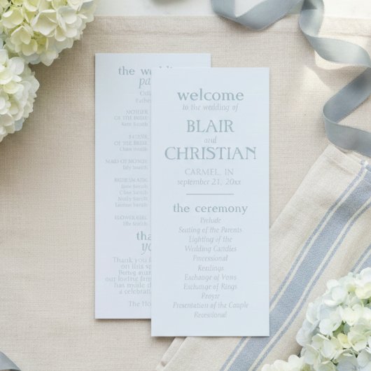 Elegant Coastal Blue Wedding Ceremony Program