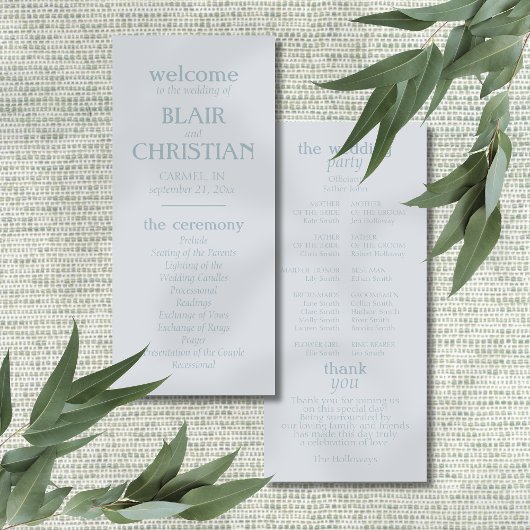 Elegant Coastal Blue Wedding Ceremony Program