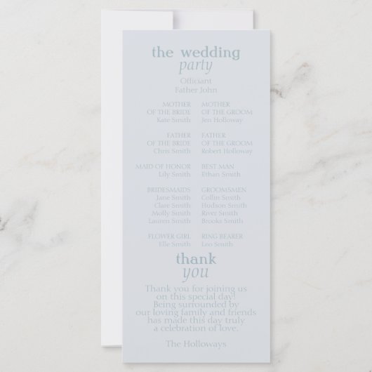 Elegant Coastal Blue Wedding Ceremony Program (Rückseite)