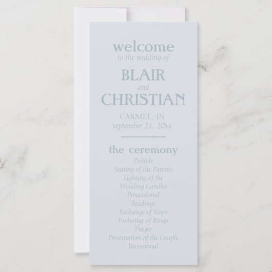 Elegant Coastal Blue Wedding Ceremony Program (Vorderseite)