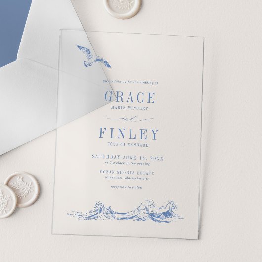Elegant Coastal Chic Blue Beach Wedding Acryleinladungen