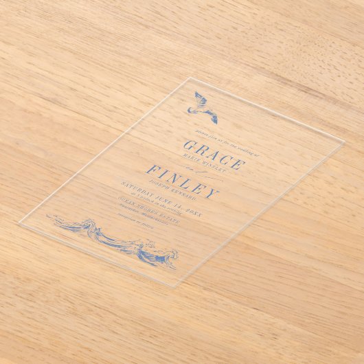 Elegant Coastal Chic Blue Beach Wedding Acryleinladungen (Ablage )