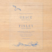 Elegant Coastal Chic Blue Beach Wedding Acryleinladungen (Vorderseite)