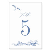 Elegant Coastal Chic Blue Seaside Wedding Tischnummer (Vorderseite)