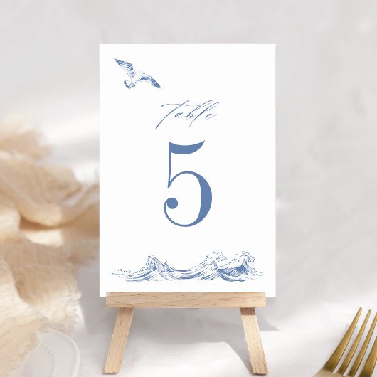 Elegant Coastal Chic Blue Seaside Wedding Tischnummer