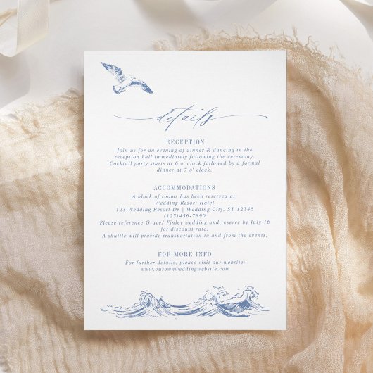 Elegant Coastal Chic Blue Wedding Details Begleitkarte