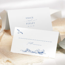 Elegant Coastal Chic Blue Wedding Platzkarte