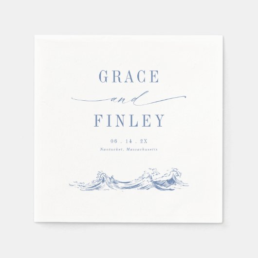 Elegant Coastal Chic Blue Wedding Serviette (Vorderseite)