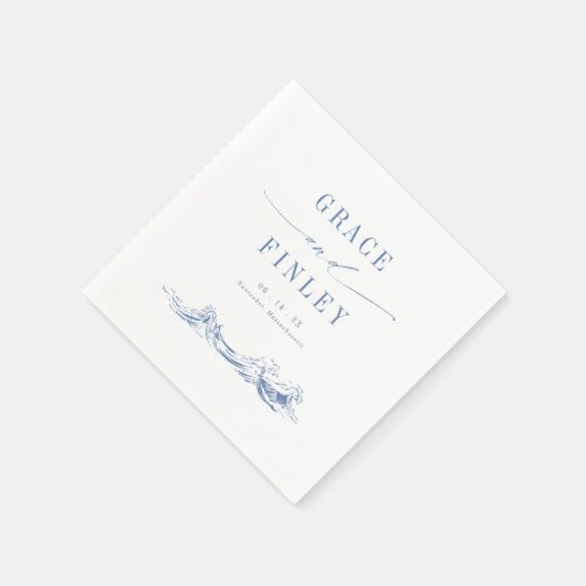 Elegant Coastal Chic Blue Wedding Serviette (Ecke)