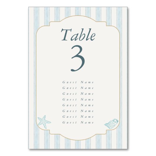 Elegant Coastal Elegant Wedding Tischnummer (Vorderseite)