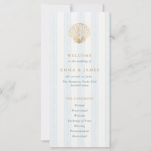 Elegant Coastal Golden Seashell Wedding Program (Vorderseite)