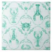 Elegant Coastal Lobster and Crabs in Mint Green Fliese (Vorderseite)