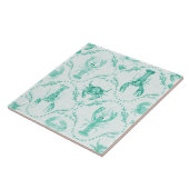 Elegant Coastal Lobster and Crabs in Mint Green Fliese (Seite)
