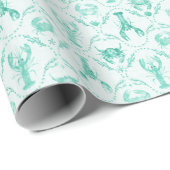 Elegant Coastal Lobster and Crabs in Mint Green Geschenkpapier (Rolleneckpunkt)