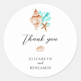 Elegant Coastal Seashell Thank you Beach Wedding Runder Aufkleber