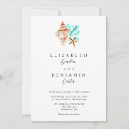 Elegant Coastal Seashell Watercolor Beach Wedding Einladung