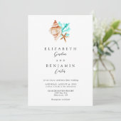Elegant Coastal Seashell Watercolor Beach Wedding Einladung (Stehend Vorderseite)
