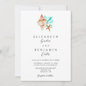 Elegant Coastal Seashell Watercolor Beach Wedding Einladung (Vorderseite)