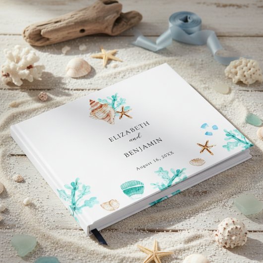 Elegant Coastal Seashell Watercolor Beach Wedding Gästebuch