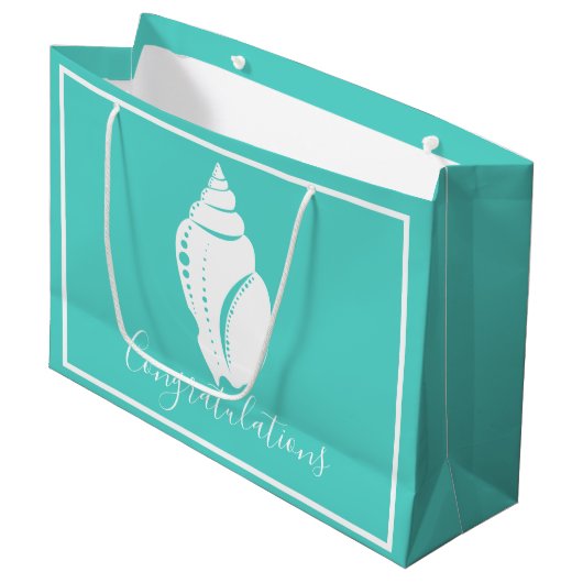 Elegant Coastal White Seashell Herzlichen Glückwun Große Geschenktüte (Vorderseite Schrägansicht)