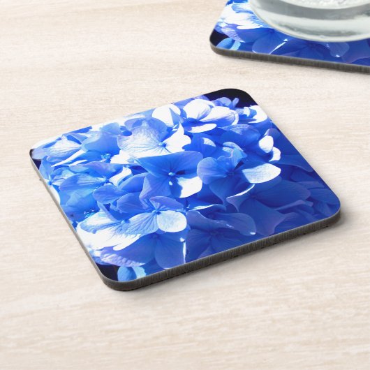 Elegant Cobalt Blau Blumen elegante Hydrangeas Getränkeuntersetzer (Linke Seite)