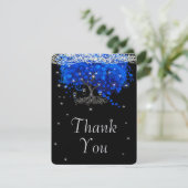 Elegant Cobalt Blue Heart Leaf Tree Vielen Dank Einladung (Stehend Vorderseite)
