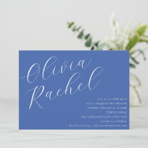 Elegant Cobalt Blue Script Minimal Bat Mitzvah Einladung