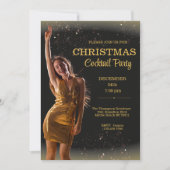 Elegant Cocktail Christmas Black Gold Party Einladung (Vorderseite)
