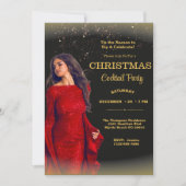 Elegant Cocktail Christmas Black Gold Red Party  Einladung (Vorderseite)