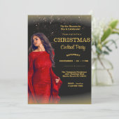 Elegant Cocktail Christmas Black Gold Red Party  Einladung (Stehend Vorderseite)