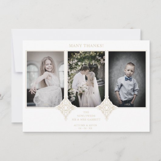 Elegant Collage Lace Romantic 3 Photos Couple Dankeskarte (Vorderseite)