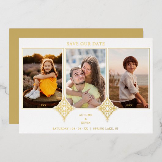 Elegant Collage Lace Romantic 3 Photos Couple Folieneinladung (Vorderseite/Rückseite)