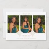 Elegant Collage Lace Romantic 3 Photos Graduation Einladung (Vorderseite)