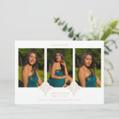 Elegant Collage Lace Romantic 3 Photos Graduation Einladung (Stehend Vorderseite)