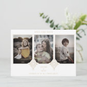 Elegant Collage Lace Then & Now 3 Photos Wedding Save The Date (Stehend Vorderseite)