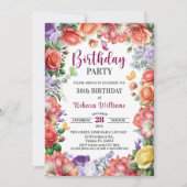 Elegant Colorful Floral 36th Birthday Party Einladung (Vorderseite)