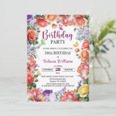 Elegant Colorful Floral 36th Birthday Party Einladung (Stehend Vorderseite)