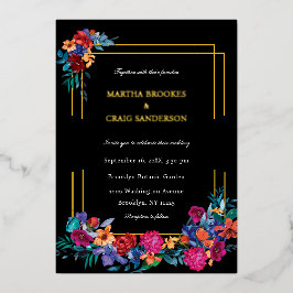 Elegant Colorful Floral Black Wedding Folieneinladung