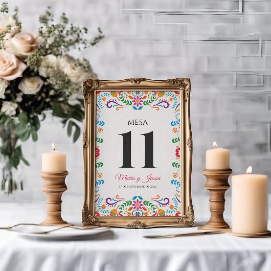 Elegant Colorful Floral Fiesta Spanish Wedding Tischnummer