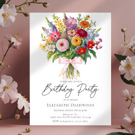 Elegant Colorful Garden Flowers Bouquet Birthday Einladung