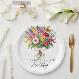 Elegant Colorful Garden Flowers Bouquet Birthday Pappteller